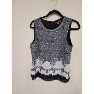 Rose & Olive Paisley Tank with Beaded embellished neckline. Womens Size Med.